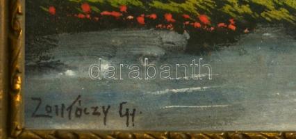 Zorkóczy jelzéssel: Szökőkút a tavon. Vegyes technika, papír, 22×29 cm