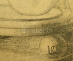 Kozma jelzéssel: Ülő akt. Ceruza, papír, üvegezett keretben, 30×22 cm