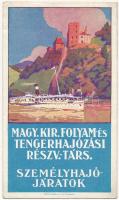 cca 1920-1930 Magyar Királyi Folyam és Tengerhajózási Rt. személyhajójáratok prospektus, menetrenddel, és menetdíjakkal. Bp., Klösz György és fia.+