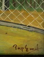 Pap jelzéssel: Tyúkudvar. Tempera, papír, üvegezett keretben, 27×37 cm