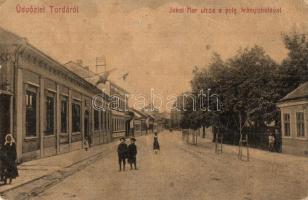 Torda, Turda; Jókai Mór utca, Polgári leányiskola. No. 437. / street view with girl school (kopott sarkak / worn corners)
