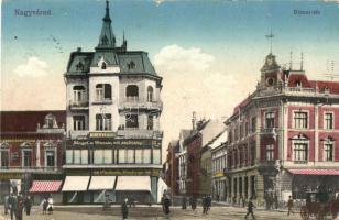 Nagyvárad, Oradea; Bémer tér, Angol és Francia női szabóság, Markovits és Weinberger üzlete, Könyvtár / square, tailor, shops, library + A Vöröskereszt Egylet nagyváradi kisegítő kórháza (Rb)