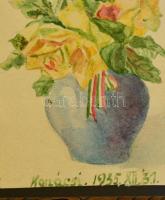 Kopácsi jelzéssel: Nemzetiszín virágok, 3 db akvarell, papír, üvegezett fa keretben, 8×14 cm