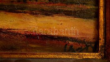 Olvashatatlan jelzéssel: Fa a folyóparton, olaj, farost, keretben, 14×19 cm