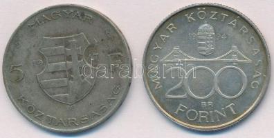1947. 5Ft Ag "Kossuth" + 1994. 200Ft Ag "Deák" T:2,2-
