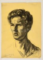 Szegedi Molnár Géza (1906-1970): Férfi portré. Szén, papír, jelzett, felcsavarva, 63×44 cm