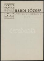 cca 1930 Bárdi József Automobilok Mintaterem és Műhely, 2 db használatlan levélpapír