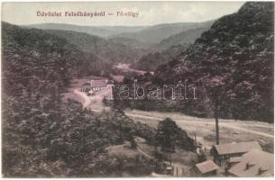 1912 Felsőbánya, Baia Sprie, Mittelstadt; Fő-völgy, bányatelep épületei / valley, mine colony buildings