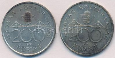 1993. 200Ft Ag "MNB" (2x) T:2 patina