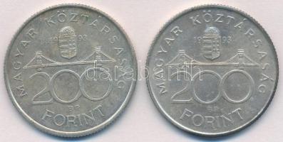 1993. 200Ft Ag "MNB" (2x) T:2 kis patina
