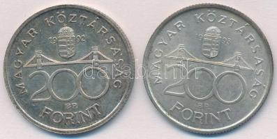 1992-1993. 200Ft Ag "MNB" (2x) T:2 patina