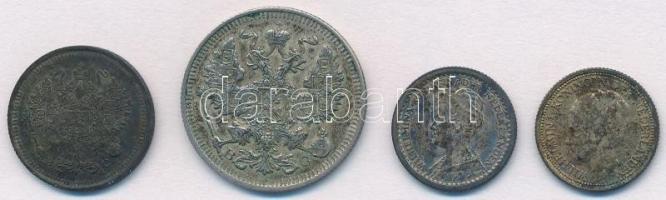 4db-os vegyes külföldi ezüstpénz tétel, közte Hollandia 1916. 10c Ag; Orosz Birodalom 1914. 20k Ag T...