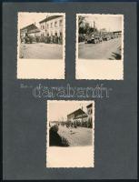 1941 Budapesti gyors seregtest, motorizált egység hazajövetel a Délvidékről, 3 db fotó, albumlapra ragasztva, 9×6 cm
