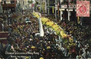 Hong Kong, Hongkong; Chinese procession, note the long dragon. Published by Lau Ping kee, TCV card (EK)