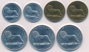 Kongó 2002. 25c (2xklf) + 50c (3xklf) + 1Fr (2xklf) T:1-,2
Congo 2002. 25 Centimes (2xdiff) + 50 Ce...