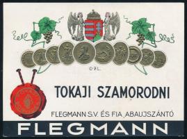 cca 1920 Tokaji szamorodni Flegmann Abaújszántó dombornyomott díszes borcímke