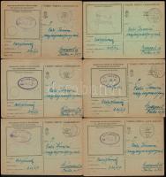cca 1940-1943 Vegyes militária tétel, 6 db rajzos tábori postával, közte egy egyedi, a többi nyomtatott, valamint 3 db katonai fotóval, 8x13 cm és 8x5 cm, összesen 9 db.