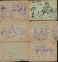 cca 1940-1943 Vegyes militária tétel, 6 db rajzos tábori postával, közte egy egyedi, a többi nyomtat...