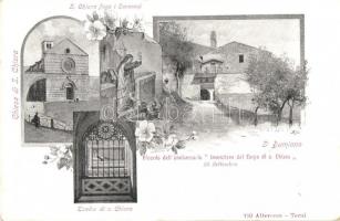Assisi, San Damiano, Tomba di S. Chiara, S. Chiara fuga e Saraceni, Chiesa / monastery, church, tomb. Floral, Art Nouveau