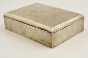 Ezüst (Ag.) kártyadoboz, jelzett, fa berakással, 18×13×5,5 cm, bruttó 546 g