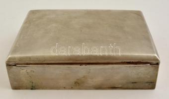 Ezüst (Ag.) kártyadoboz, jelzett, fa berakással, 18×13×5,5 cm, bruttó 546 g