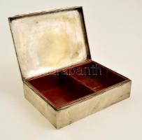 Ezüst (Ag.) kártyadoboz, jelzett, fa berakással, 18×13×5,5 cm, bruttó 546 g