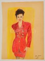 Bólyai Krisztina (?-): Piros kosztüm. Pasztell, papír, 35×25 cm