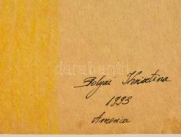 Bólyai Krisztina (?-): Piros kosztüm. Pasztell, papír, 35×25 cm