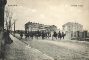 Komárom, Komárnó; Huszár csapat vonulása az utcán / K.u.K. military, Hussars on the street