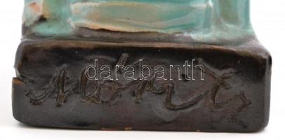 cca 1930 Max & Moritz büszt ( 2db), kézzel festett részben mázas kerámia, jelzett (Terra), apró ...