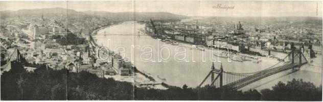 Budapest XI. Gellérthegy, Vár, Lánchíd, Erzsébet híd. 5-részes kihajtható panorámalap / 5-tiled foldable panoramacard (EK)