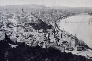 Budapest XI. Gellérthegy, Vár, Lánchíd, Erzsébet híd. 5-részes kihajtható panorámalap / 5-tiled fold...