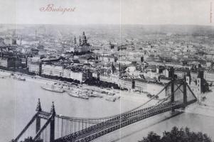 Budapest XI. Gellérthegy, Vár, Lánchíd, Erzsébet híd. 5-részes kihajtható panorámalap / 5-tiled fold...