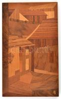 Radványi jelzéssel: Utcarészlet falikép, fa intarzia, 25×15 cm