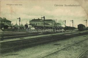 1911 Szombathely, vasútállomás a vágányokkal, vonatok (ázott sarok / wet corner)