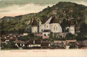 Berethalom, Birthälm, Biertan; Evang Kirche A. B. mit Kastell / Vártemplom. Johann Werner kiadása / castle church (EK)