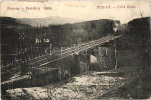 1911 Pozsony, Pressburg, Bratislava; Vörös híd, vasúti híd gőzmozdonnyal / Rothe Brücke / railway bridge with locomotive (fa)