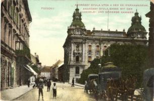 1910 Pozsony, Pressburg, Bratislava; Andrássy Gyula utca, Kereskedelmi és Iparkamara, hintó. W.L. Bp. 659. / street view with Chamber of Commerce and Industry and chariot  (EK)