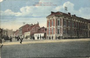 1914 Pozsony, Pressburg, Bratislava; Széplak utca, Városi Bélyegző (?) / Schöndorfer Gasse / Obchodná ulica / street view (EB)