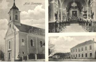 Alsókorompa, Dolná Krupá; Római katolikus templom, templom belső, népiskola / Catholic church, church interior, school (EK)
