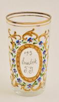 1913 Emlék pohár, zománc festett, hibátlan, m: 11 cm