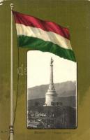 Brassó, Kronstadt, Brasov; Árpád szobor. Magyar zászló litho keret / monument. Hungarian flag litho frame (EK)