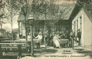 Budapest III. Óbuda, Lőpormalom dülő, Lieb Márton vendéglője a Halászcsárdához, étterem, pincérek (EB)