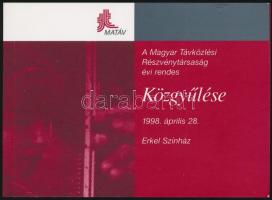 1998 MATÁV közgyűlési meghívó használatlan telefonkártya, bontatlan csomagolásban, Sorszámozott