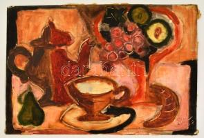 Olvashatatlan jelzéssel: Asztali csendélet. Akvarell, papír, 30×44 cm