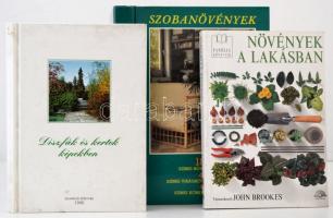 3 db növénytermesztéssel, kertészkedéssel foglalkozó könyv: Díszfák és kertek képekben, John Brookes: Növények a lakásban. Szobanövények