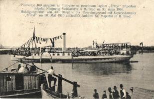 1910 Brod, Bosanski Brod; Zrínyi oldalkerekes gőzhajó ünnepi útja / steamship (Rb)