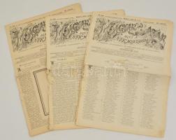1879-1881 Magyar bazár 3 száma, 1879., XIV. évf. 10. szám, 1880. XV. évf. 13. szám, 1881., XVI. évf. 18. szám, szakadozott állapotban.