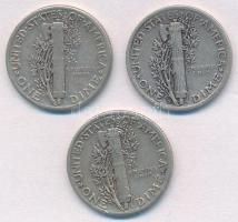 Amerikai Egyesült Államok 1942. 1D Ag "Mercury" + 1945. 1D Ag "Mercury" (2x) T:2...