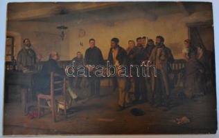 1 festmény és 2 db nyomat egy tételben, egyik üvegezett keretben 84x55 cm